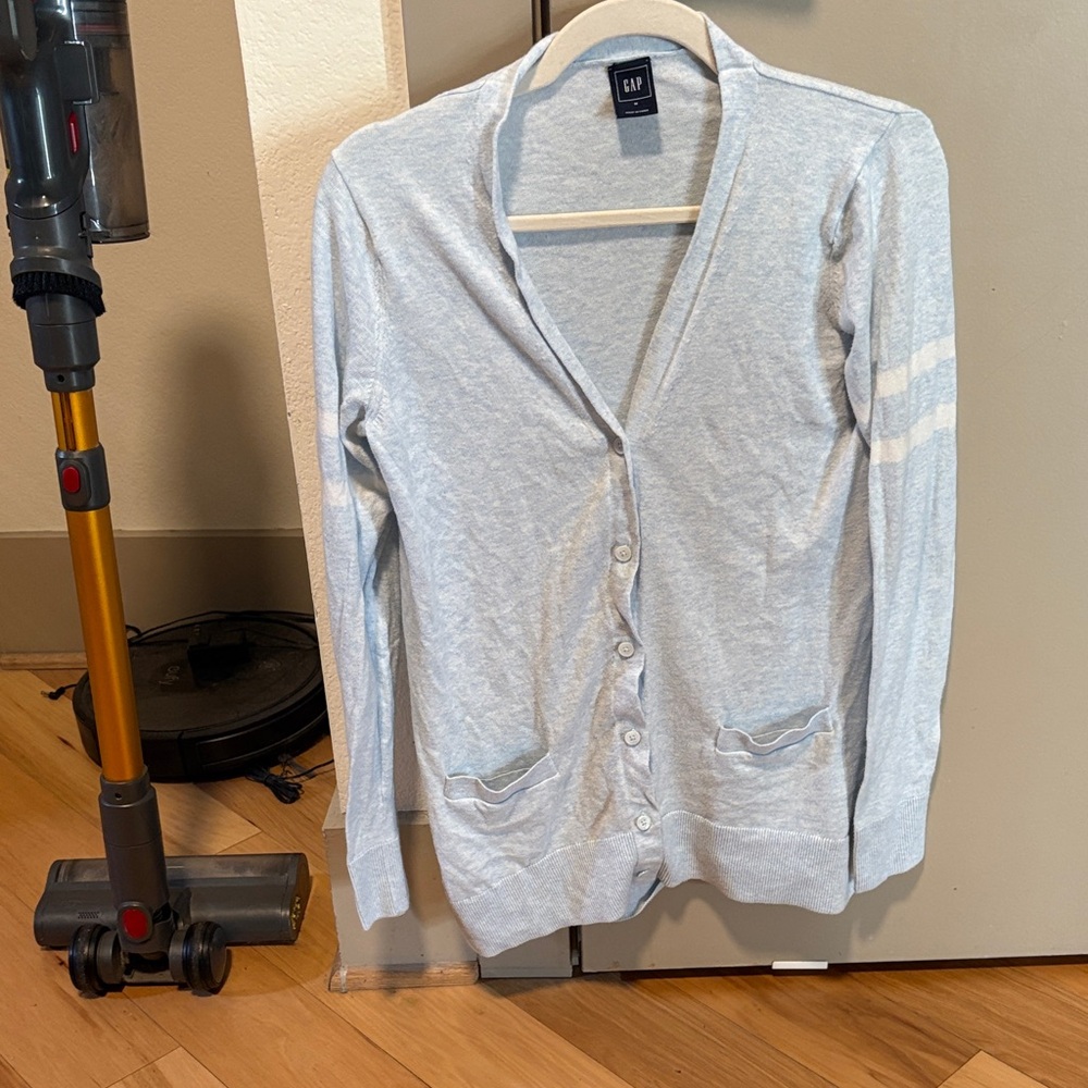 GAP Pale Blue Striped Sleeve Button Cardigan